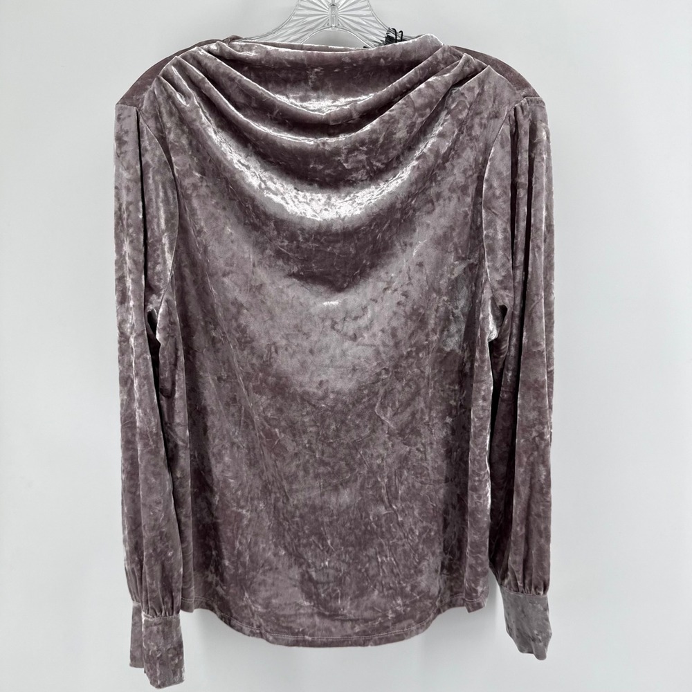 Badgley Mischka Lavender Crushed Velvet Cowl Neck Long Sleeve Top Medium NEW